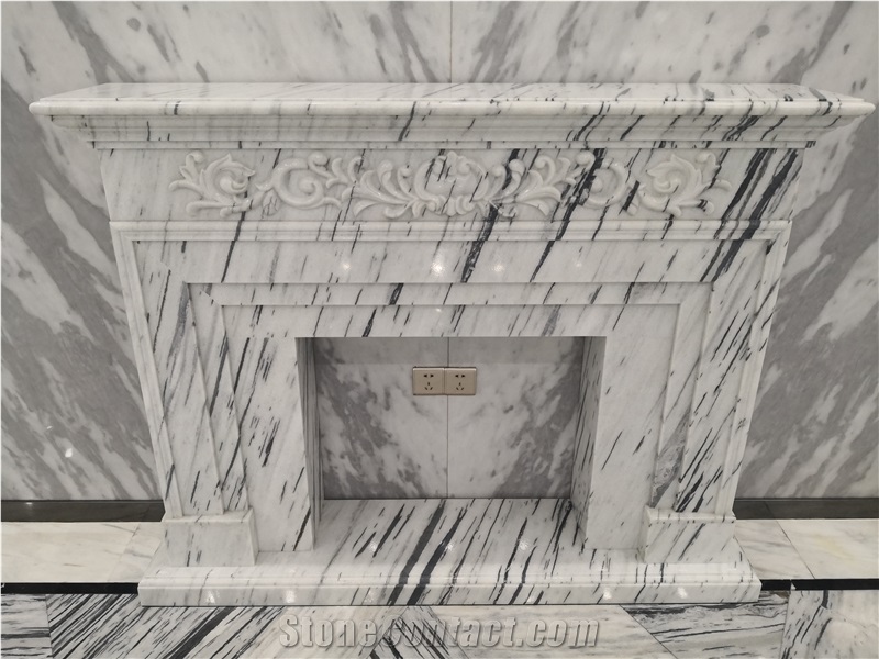 White Marble Hand Carved Fireplace Mantel