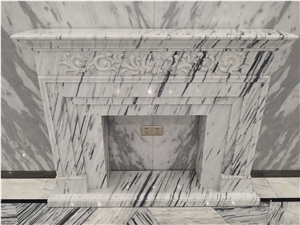 White Marble Hand Carved Fireplace Mantel
