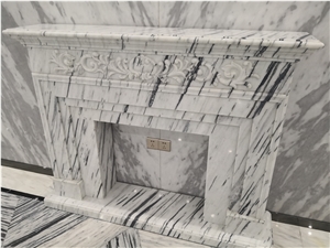 White Marble Hand Carved Fireplace Mantel