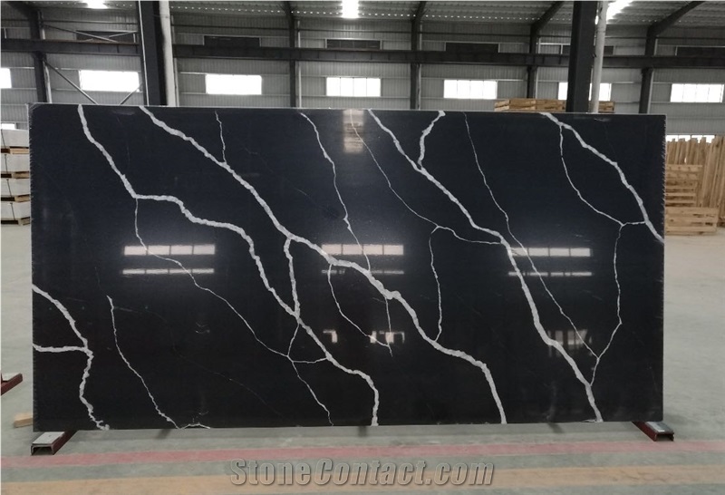 Black White Lighting Quartz Slab