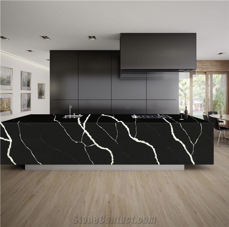 Black White Lighting Quartz Slab