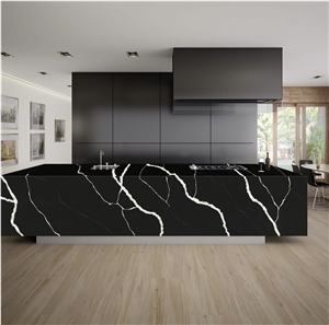 Black White Lighting Quartz Slab