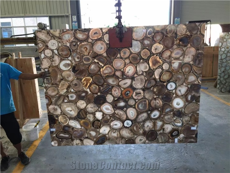 Brown White Pink Black Blue Agate Stone Slab For Project