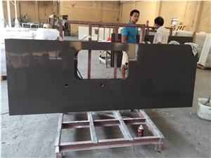 Pure Brown Artificial Quartz Stone Customized Kitchen Tops