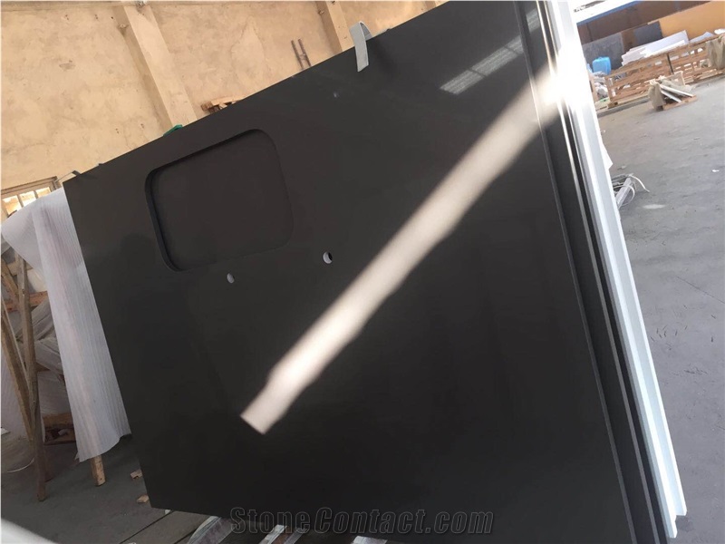 Pure Brown Artificial Quartz Stone Customized Kitchen Tops