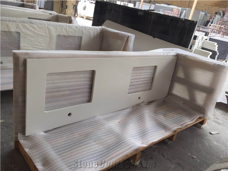 Pure White Quartz Stone Kitchen Countertops