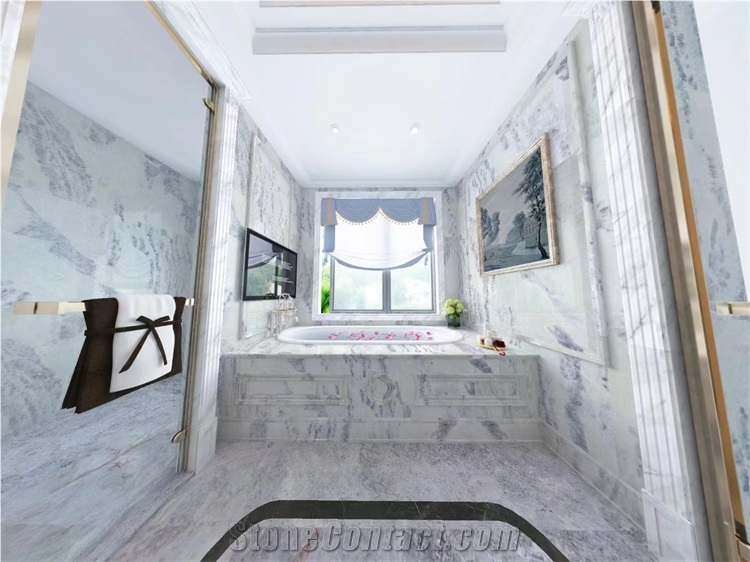 Beautiful Sky Line Blue White Gold Slab Marble Slab