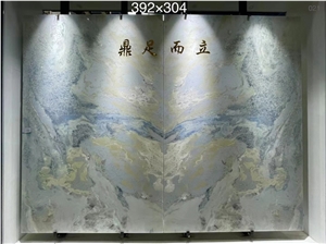 Bookmatched Blue White Natural Stone Slab For Background