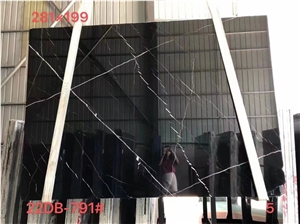 China Black Nero Marquina Marble Slab With White Veins