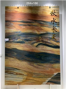 Dunhuang Frescoes Big Slab Bookmatched Yellow Blue Color Dunhuang Frescoes Big Slab Bookmatched Yellow Blue Color