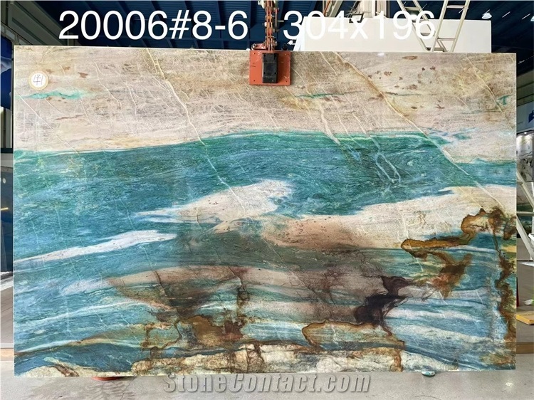 Dunhuang Frescoes Big Slab Bookmatched Yellow Blue Color