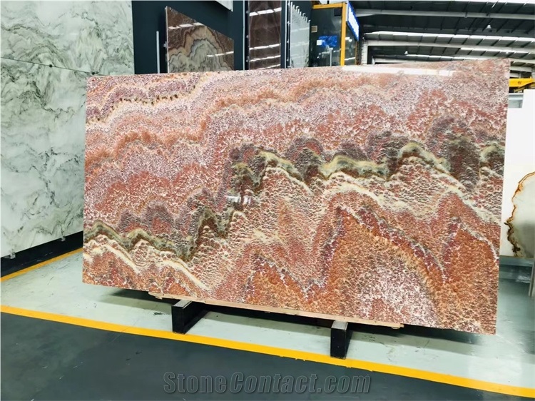 Good Quality Natural Green Onyx Slab With Brown Veins Color