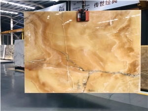 Good Quality Natural Green Onyx Slab With Brown Veins Color