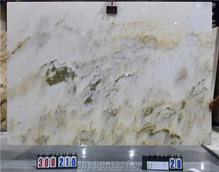 Landscape Painting  Big Slab Bookmatched Marble Stone White