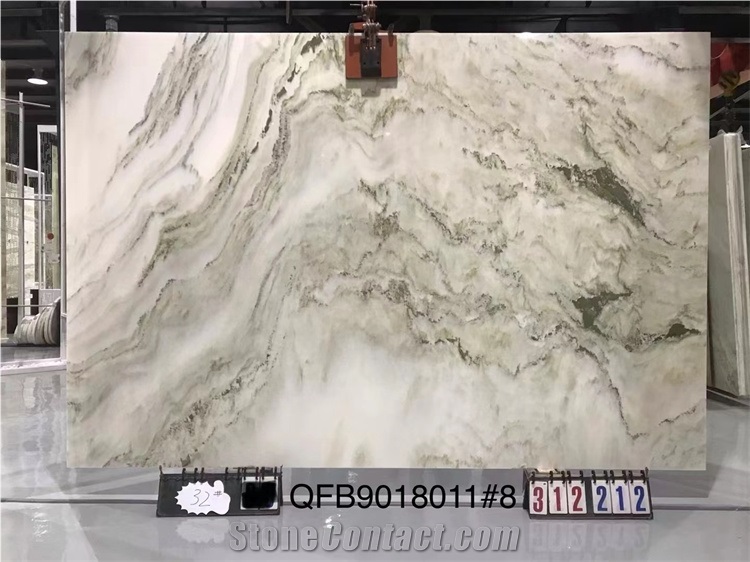 Landscape Painting  Big Slab Bookmatched Marble Stone White