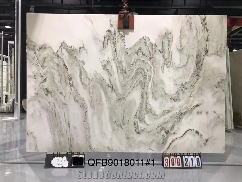 Landscape Painting Round Shape Table Top Stone