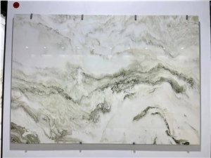 Landscape Painting Round Shape Table Top Stone