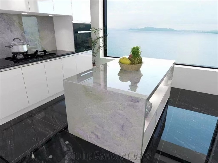Miter Edge Whie Yellow Gold Marble Kitchen Countertop