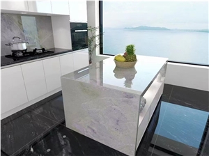 Miter Edge Whie Yellow Gold Marble Kitchen Countertop