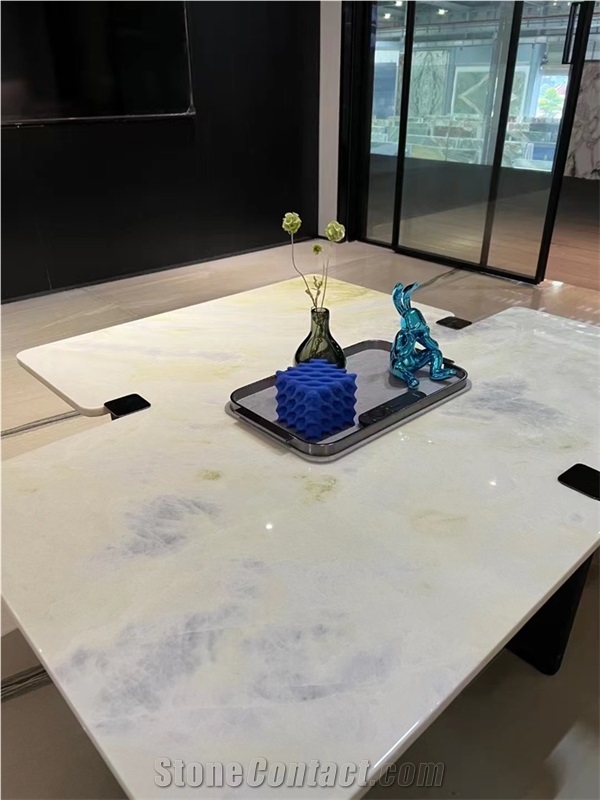 Miter Edge Whie Yellow Gold Marble Kitchen Countertop