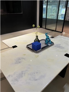 Miter Edge Whie Yellow Gold Marble Kitchen Countertop