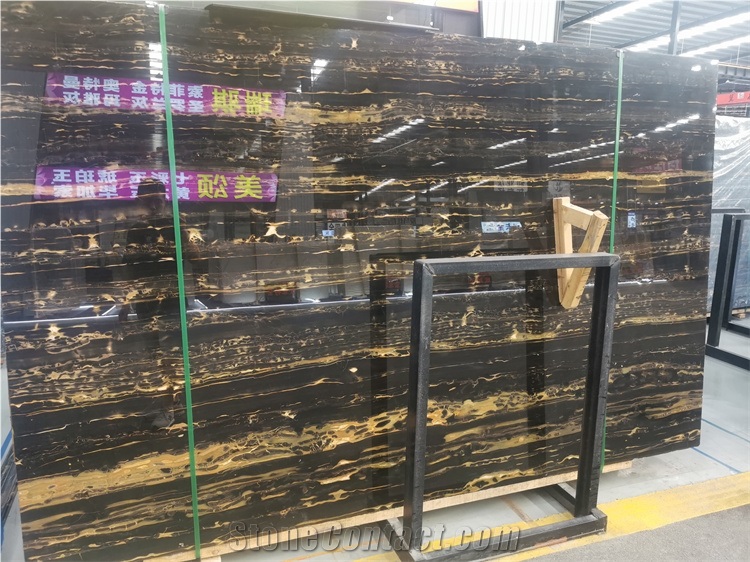 Portoro Marble Slab Tile With Gold Golden Black Veins