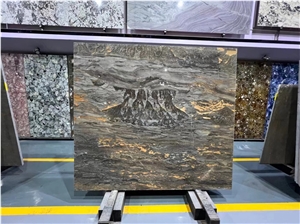 Volcano Pattern Natural Quartzite Slab Brown Golden Color