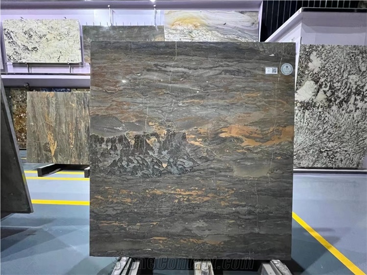 Volcano Pattern Natural Quartzite Slab Brown Golden Color