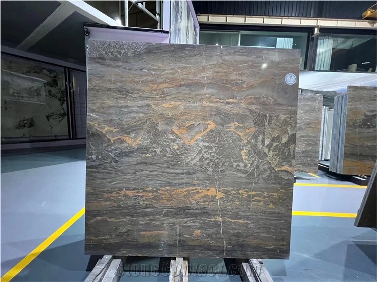 Volcano Pattern Natural Quartzite Slab Brown Golden Color