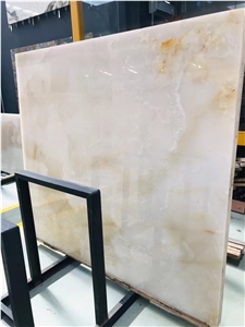 Yellow Color Onyx Slab Tile Nonopaque Natural Stone