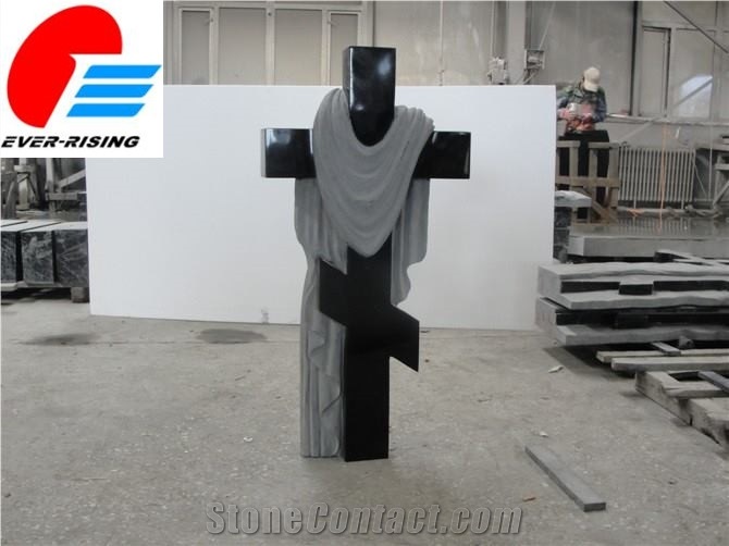 Cross Tombstone With Shanxi Black Granite