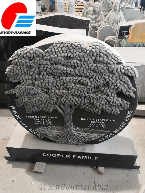 Tree Carve Headstone With Mongolia Black Granite