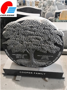 Tree Carve Headstone With Mongolia Black Granite