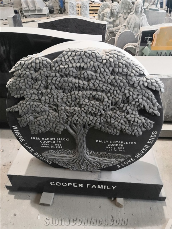 Tree Carve Headstone With Mongolia Black Granite