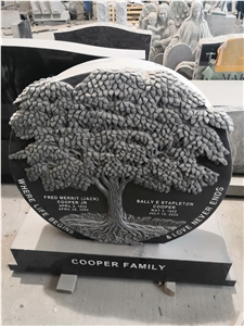 Tree Carve Headstone With Mongolia Black Granite
