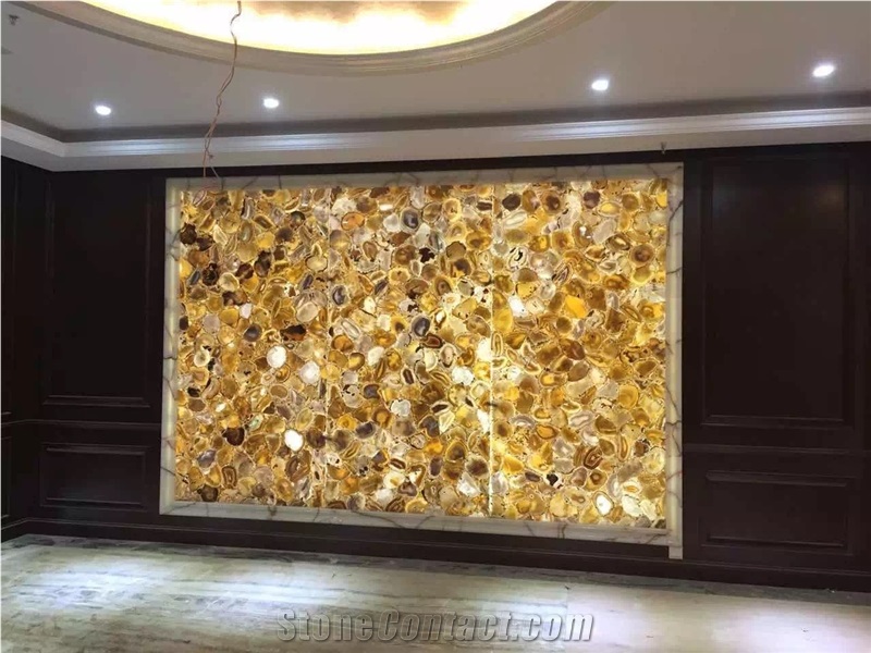 Gold Color Luxury Gemstone Semi Precious Stone Slabs Tiles