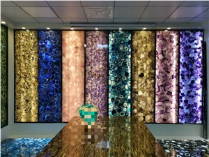 Gold Color Luxury Gemstone Semi Precious Stone Slabs Tiles