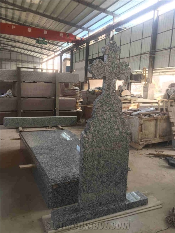 Spray White Sea Wave Flower Granite, Grey Tombstone