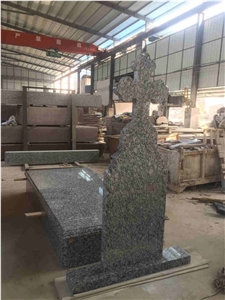 Spray White Sea Wave Flower Granite, Grey Tombstone