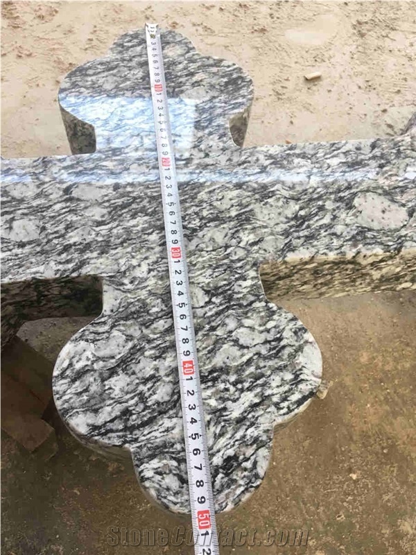Spray White Sea Wave Flower Granite, Grey Tombstone