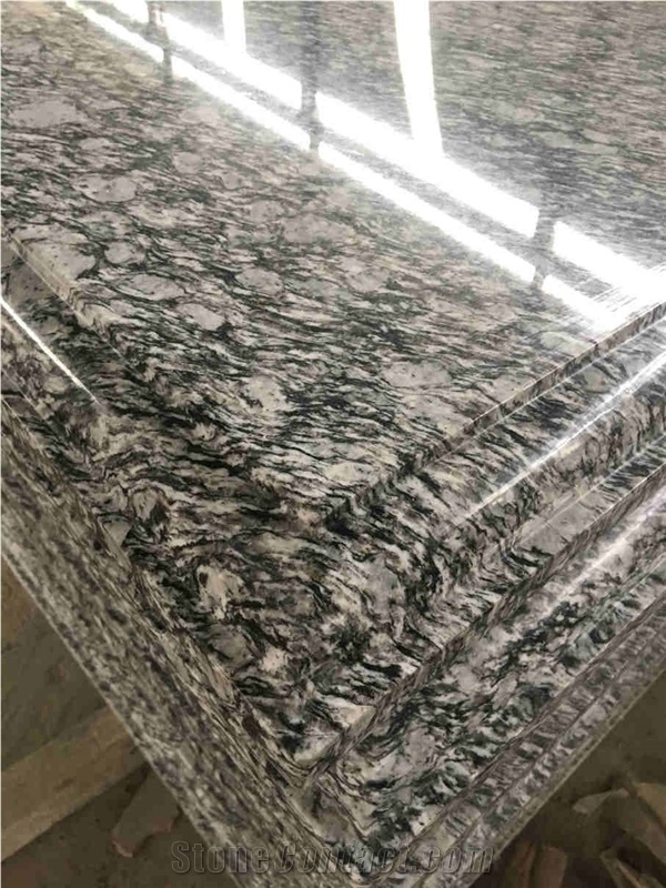Spray White Sea Wave Flower Granite, Grey Tombstone