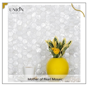UNION DECO White Hexagon Mother Of Pearl Backsplash Mosaic Tile