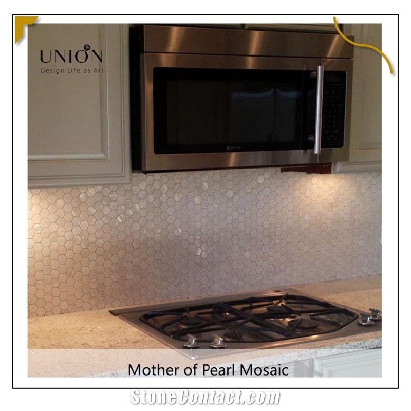 UNION DECO White Hexagon Mother Of Pearl Backsplash Mosaic Tile