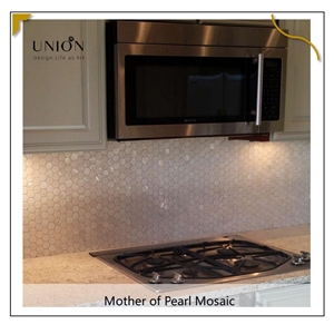 UNION DECO White Hexagon Mother Of Pearl Backsplash Mosaic Tile