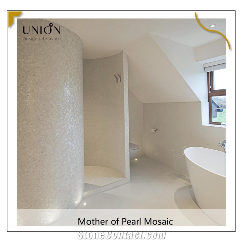 UNION DECO White Hexagon Mother Of Pearl Backsplash Mosaic Tile