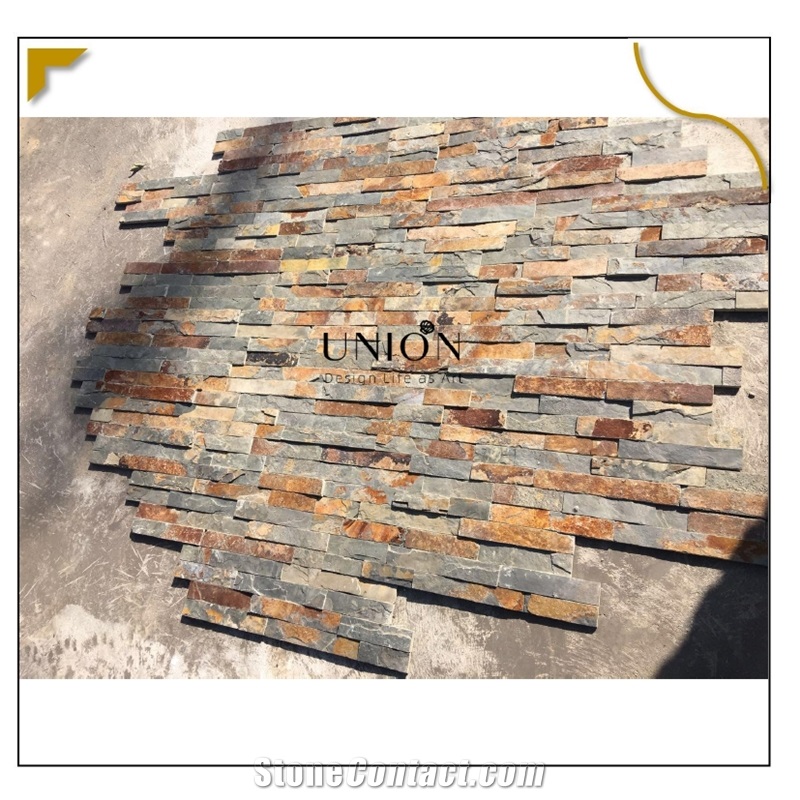 Chinese Rusty Multicolor Slate Ledger Stone Cladding Wall Panels