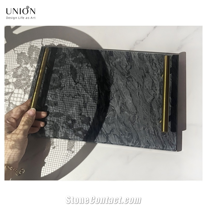 UNION DECO Decorative Tray With Metal Handles For Counter
