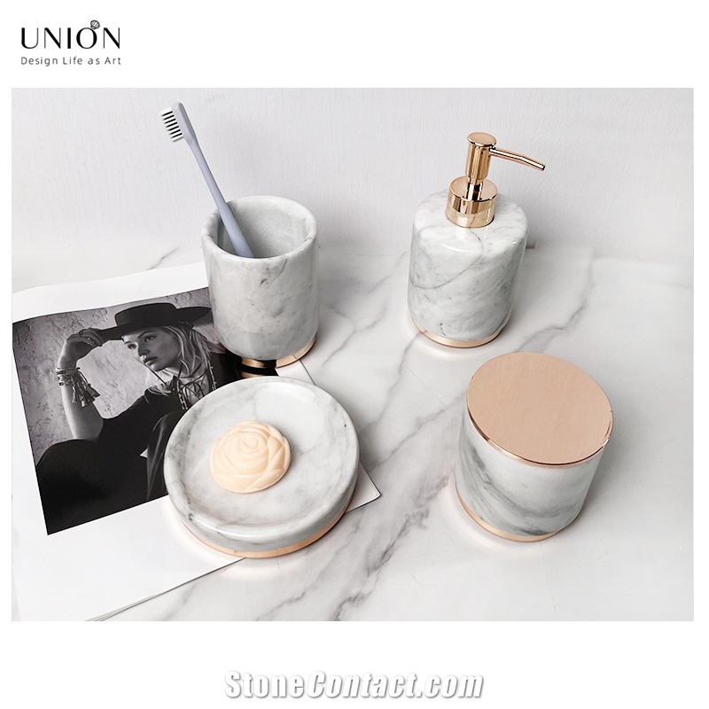 UNION DECO Marble Bathroom Vanity Accessory Set Of 4 PCS