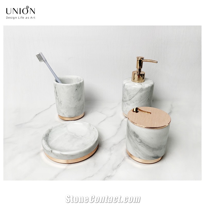 UNION DECO Marble Bathroom Vanity Accessory Set Of 4 PCS