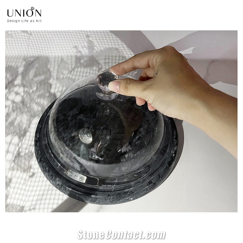 UNION DECO Marble Cake Stand Cupcake Plate With Dome